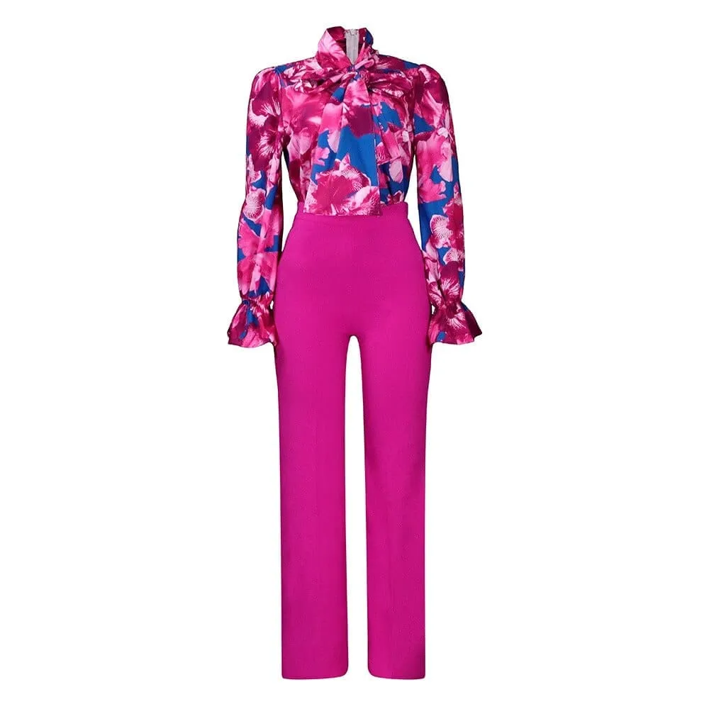 Long Sleeve Shirt Wide Leg Pants Two Piece Set Office Lady Matching Outfits