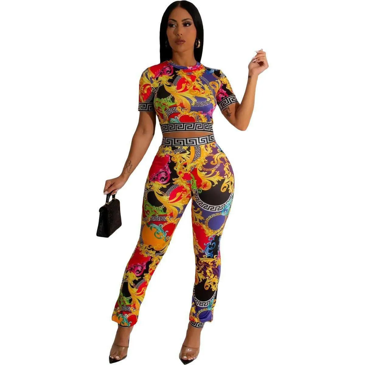Lucie summer Fashion print short sleeve Set-FINAL SALE