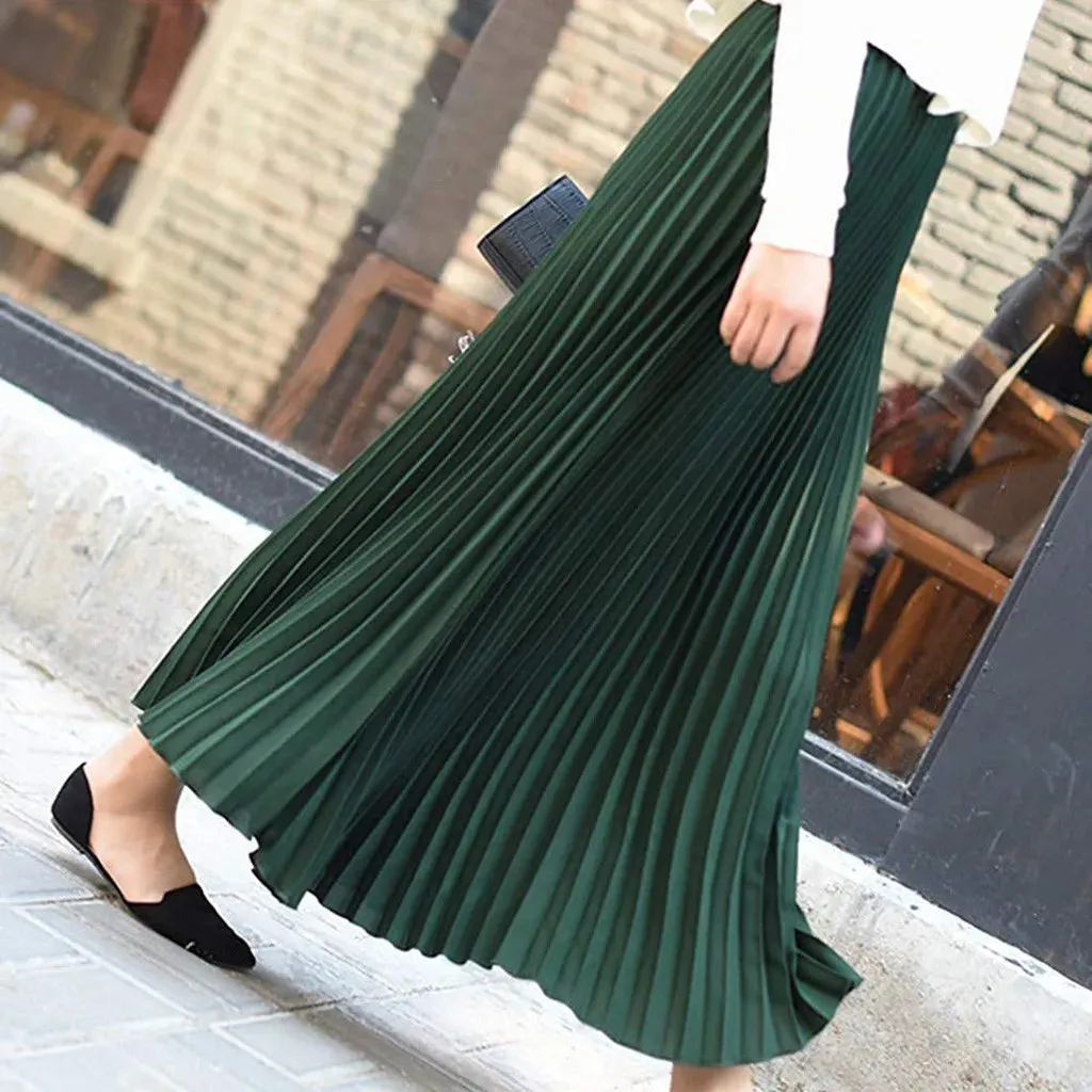 LVSANW Elegant Long Skirts Womens Vintage Pleated Midi Long Skirt Female Korean Casual High Waist Chiffon Skirts Jupe Faldas Mujer