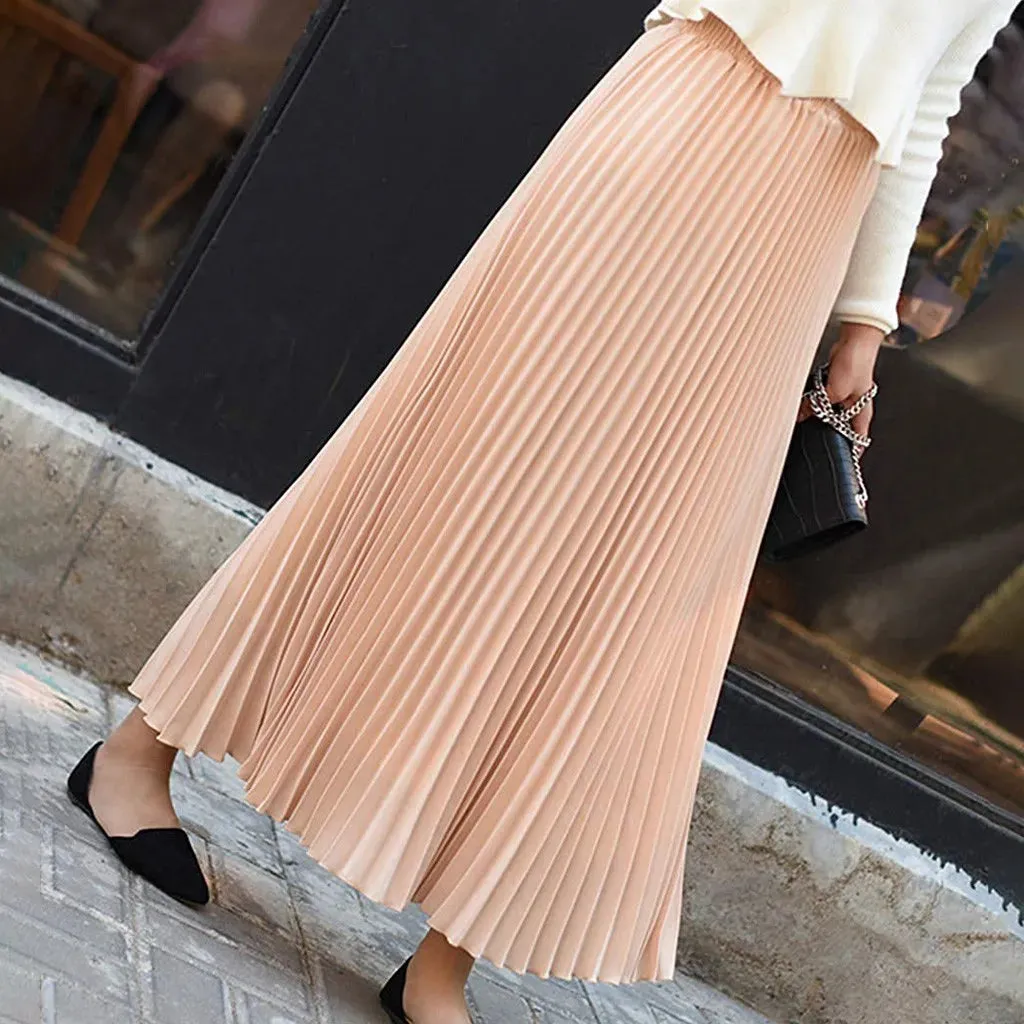 LVSANW Elegant Long Skirts Womens Vintage Pleated Midi Long Skirt Female Korean Casual High Waist Chiffon Skirts Jupe Faldas Mujer