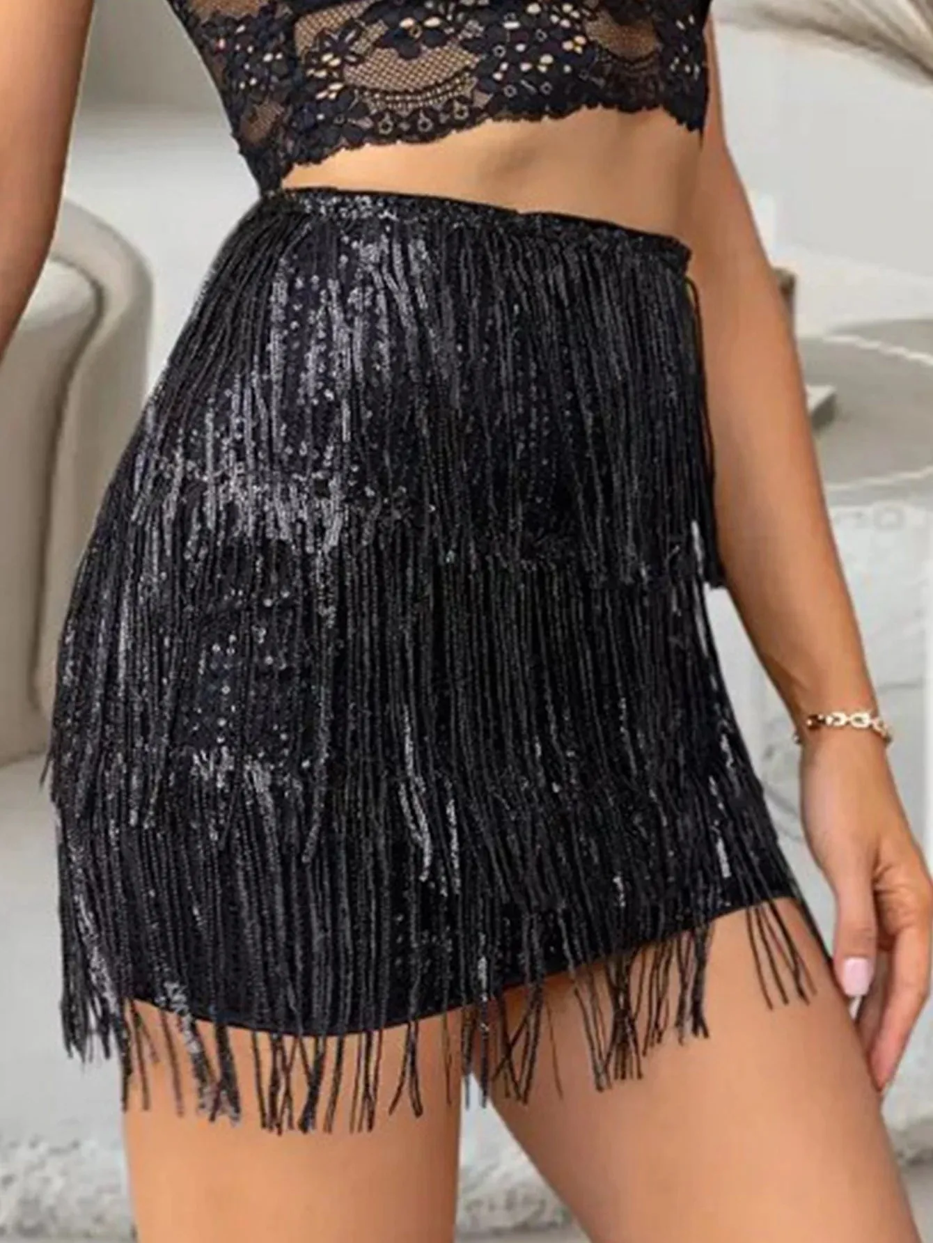 LVSANW Sexy vintage black sequin mini skirt women summer luxury party skirts night club outfits high waist y2k streetwear pencil skirt