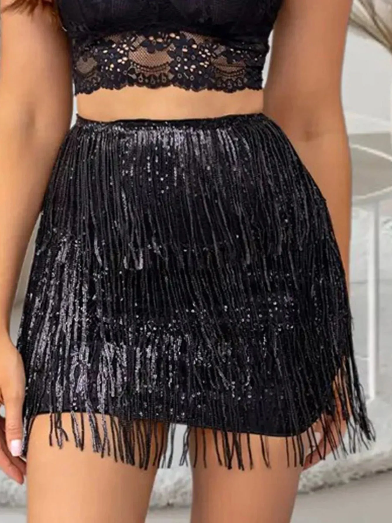 LVSANW Sexy vintage black sequin mini skirt women summer luxury party skirts night club outfits high waist y2k streetwear pencil skirt