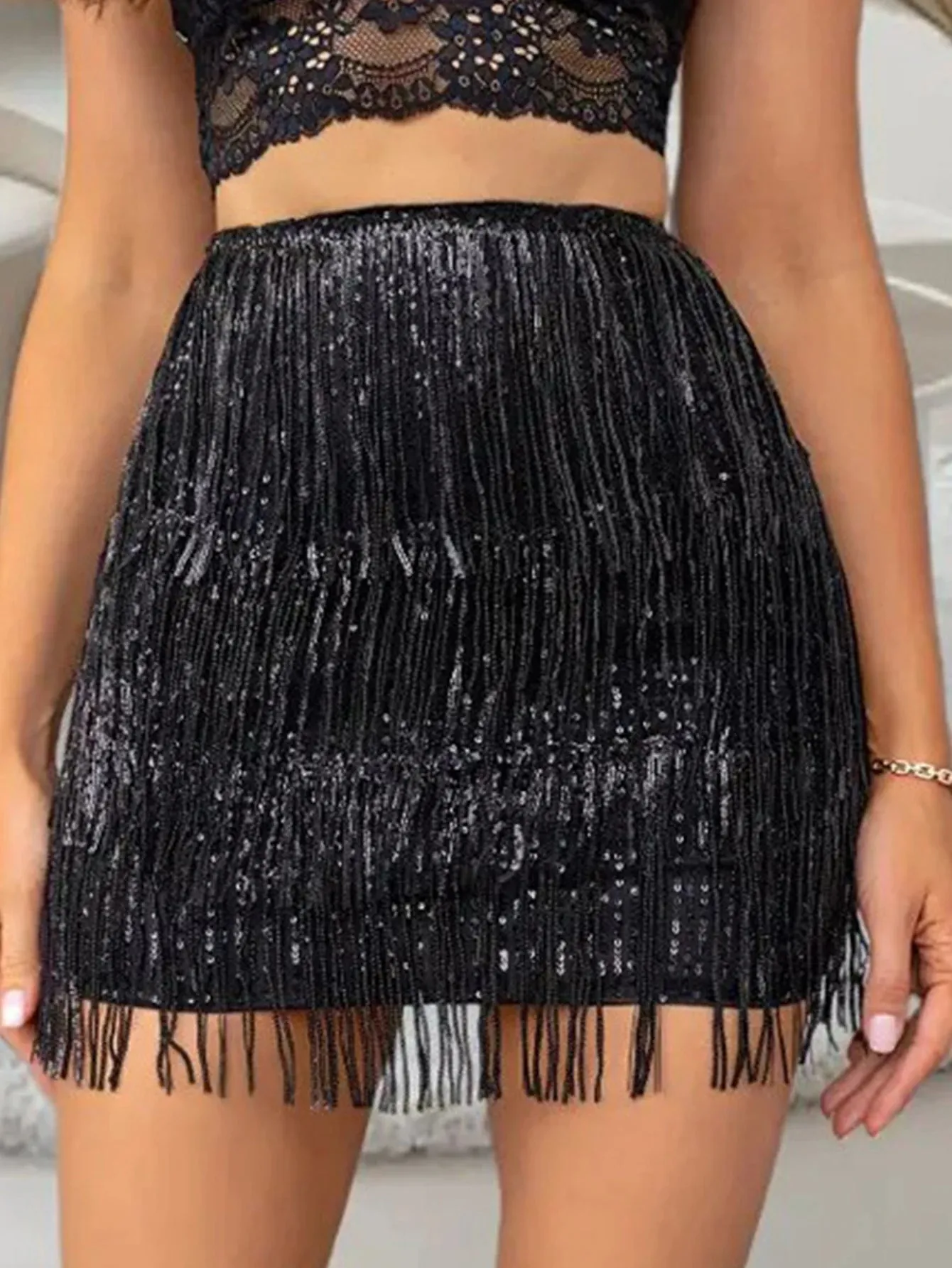 LVSANW Sexy vintage black sequin mini skirt women summer luxury party skirts night club outfits high waist y2k streetwear pencil skirt