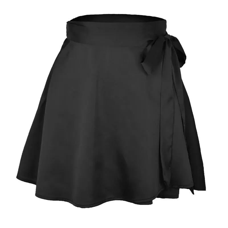 LVSANW Women’s Wrap Satin A-Line Short Skirt Solid Ruffle Elegant Vintage High Waist Lace Up Beach Skirt Suitable For Office Ladies