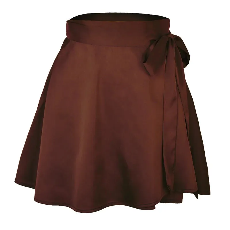 LVSANW Women’s Wrap Satin A-Line Short Skirt Solid Ruffle Elegant Vintage High Waist Lace Up Beach Skirt Suitable For Office Ladies