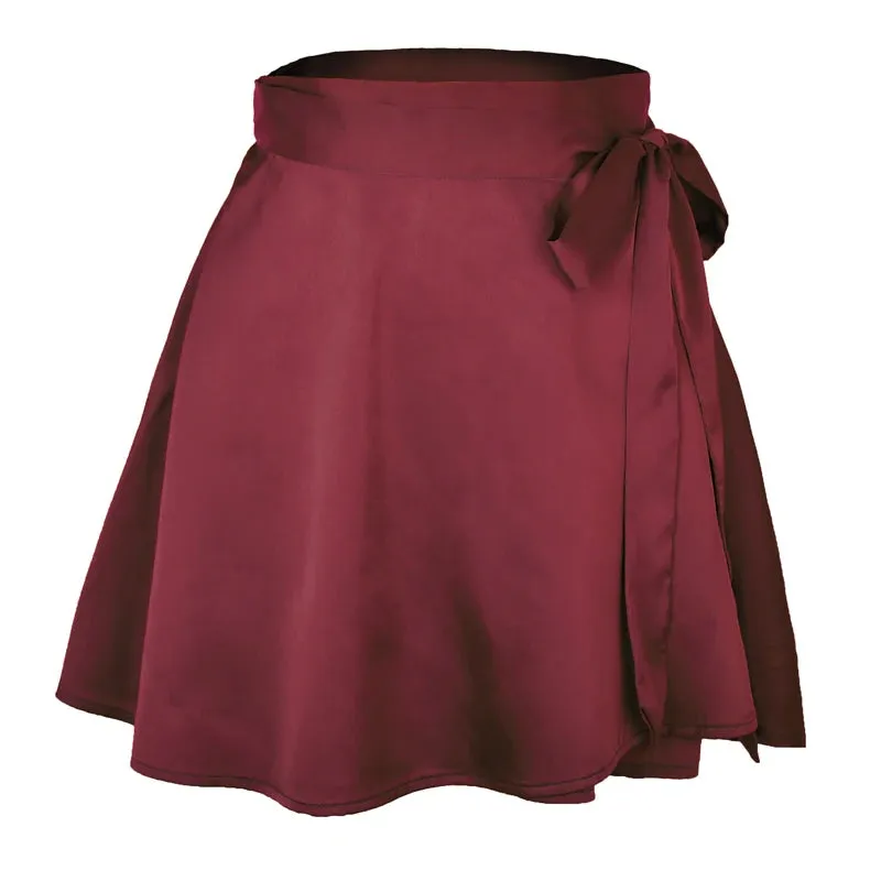 LVSANW Women’s Wrap Satin A-Line Short Skirt Solid Ruffle Elegant Vintage High Waist Lace Up Beach Skirt Suitable For Office Ladies