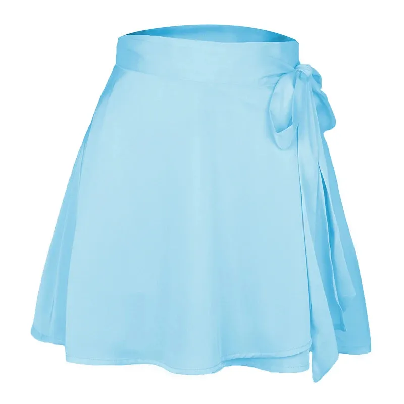 LVSANW Women’s Wrap Satin A-Line Short Skirt Solid Ruffle Elegant Vintage High Waist Lace Up Beach Skirt Suitable For Office Ladies