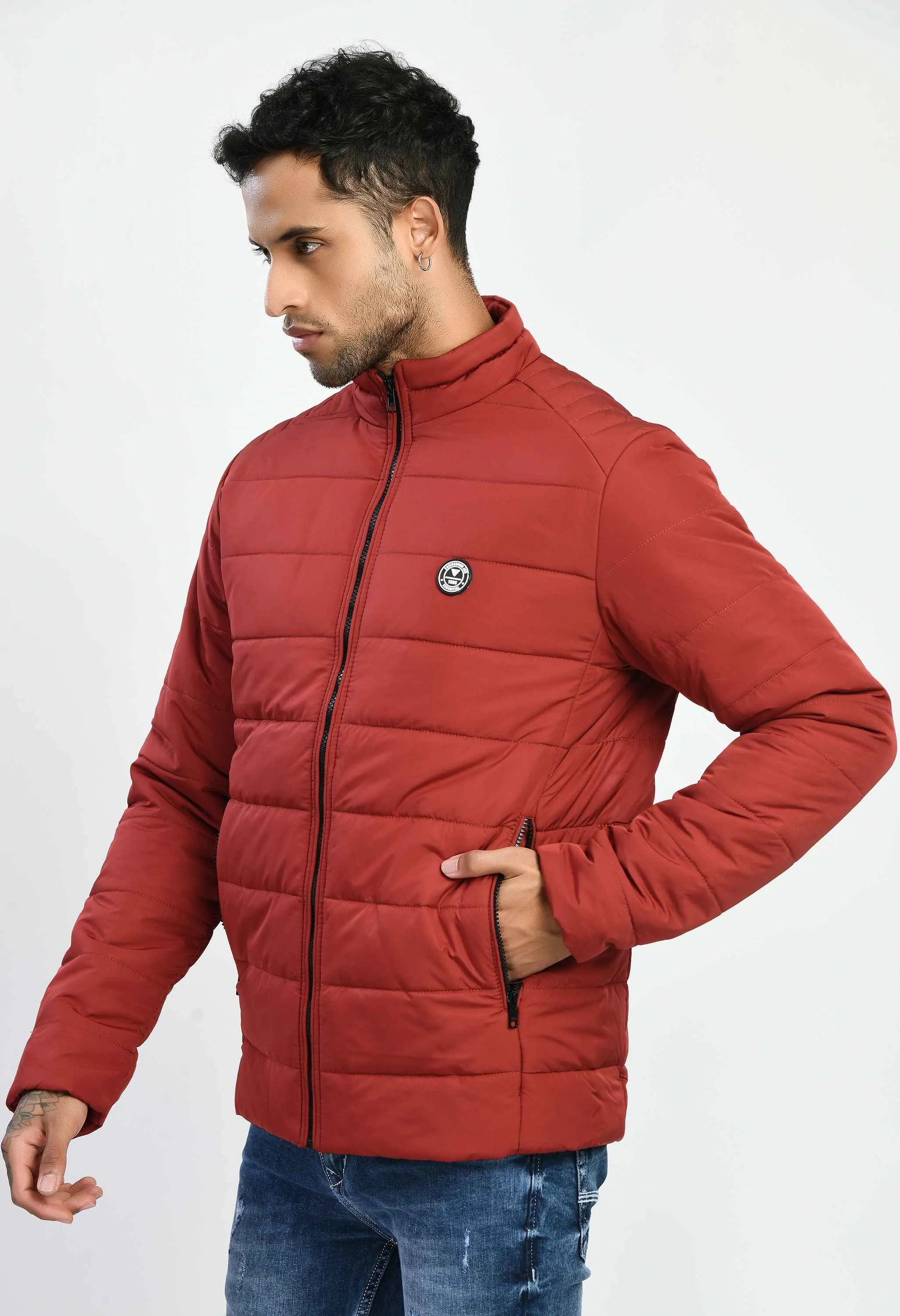 Maroon Rolex Quilted Bomber Jacket