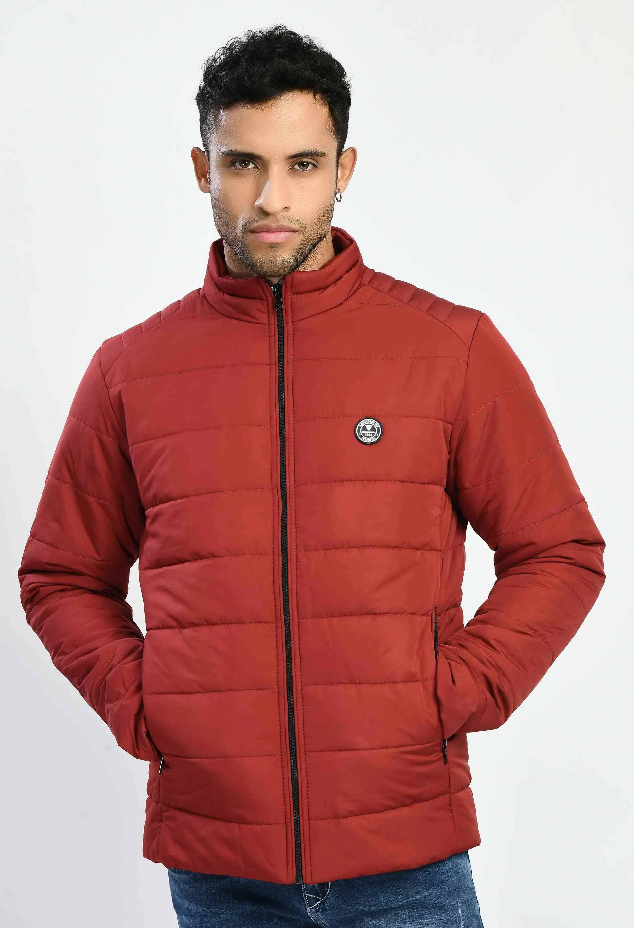 Maroon Rolex Quilted Bomber Jacket