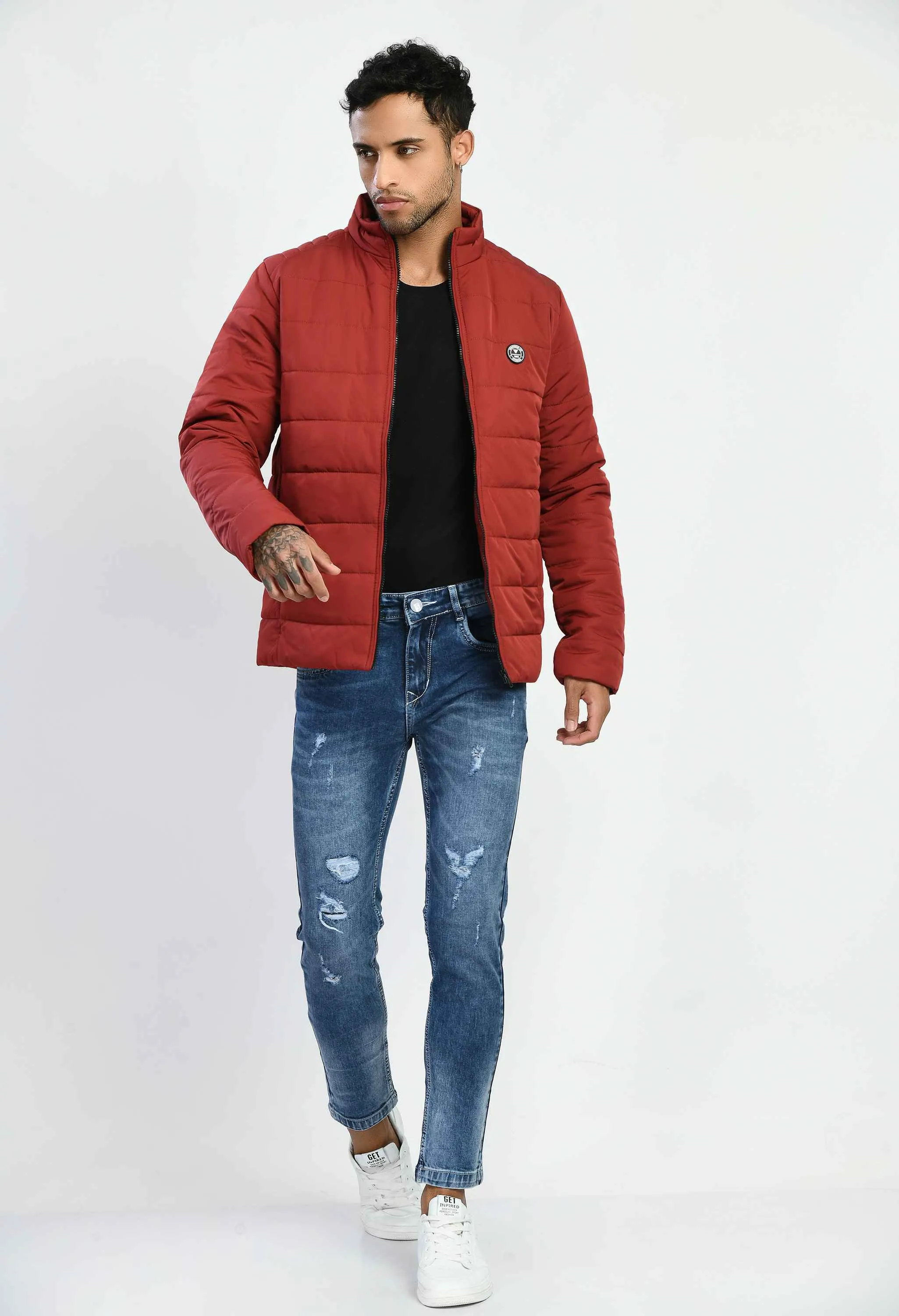 Maroon Rolex Quilted Bomber Jacket