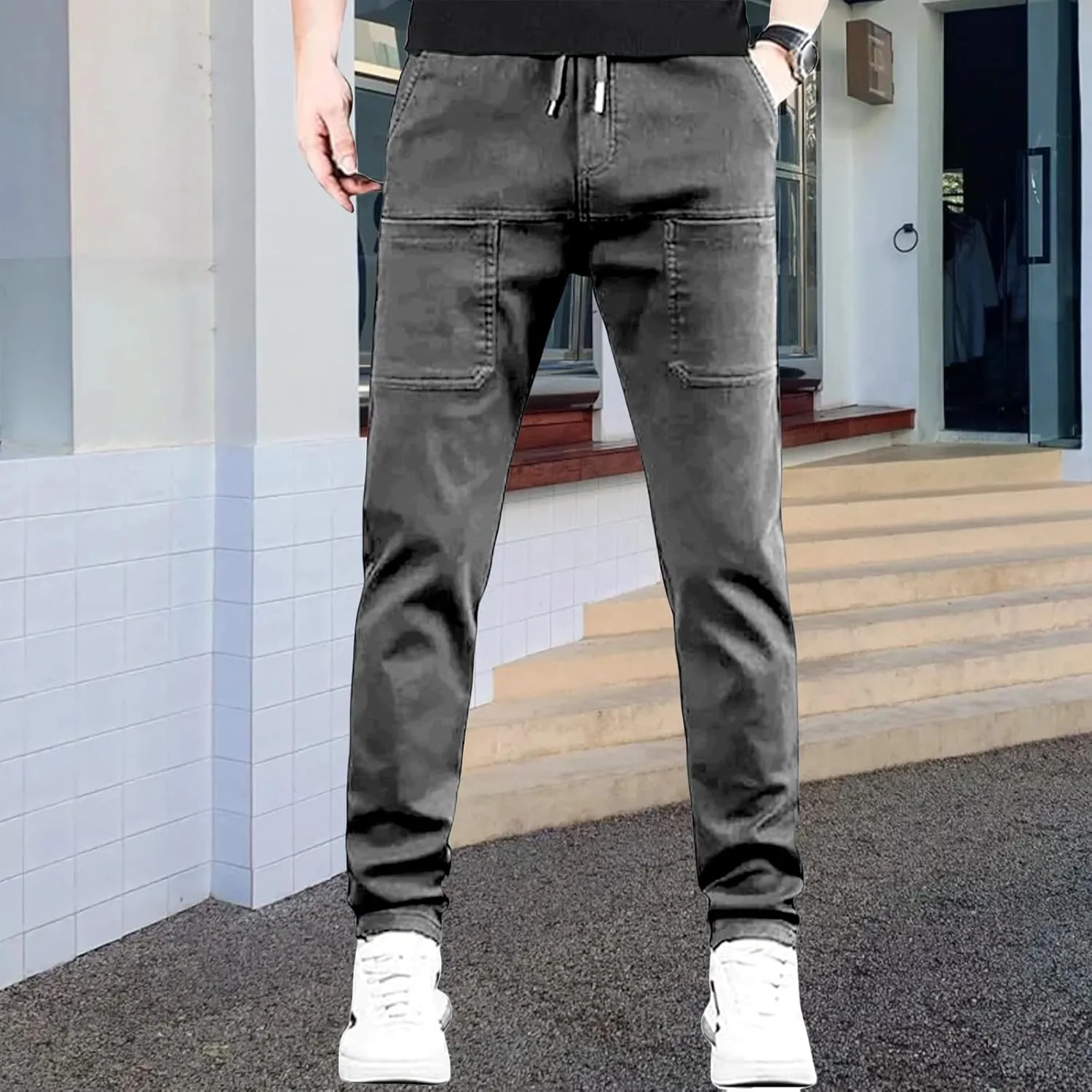 Men Comfy Cargo Pants Stretch Slim Fit Multi Pockets Hiking Pants Tactical Joggers Athletic Pants Tapered Casual Pant