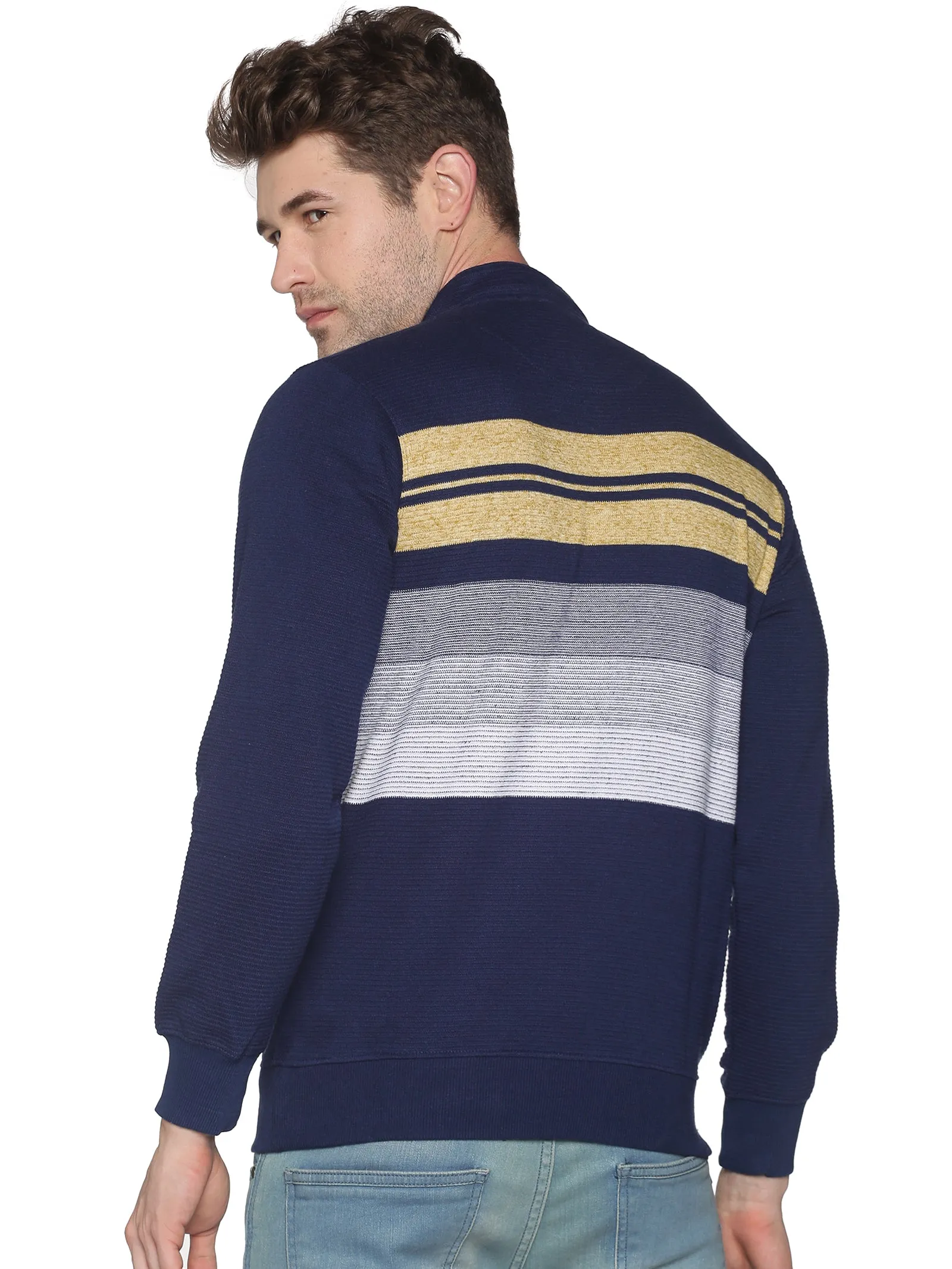 Men Navy Blue Striped Pullovers