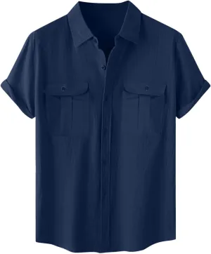 Men Shirt Casual Summer Short Sleeve Shirts for Men Button Down for Men Trendy Plain Shirts Tops with Pocket 2025