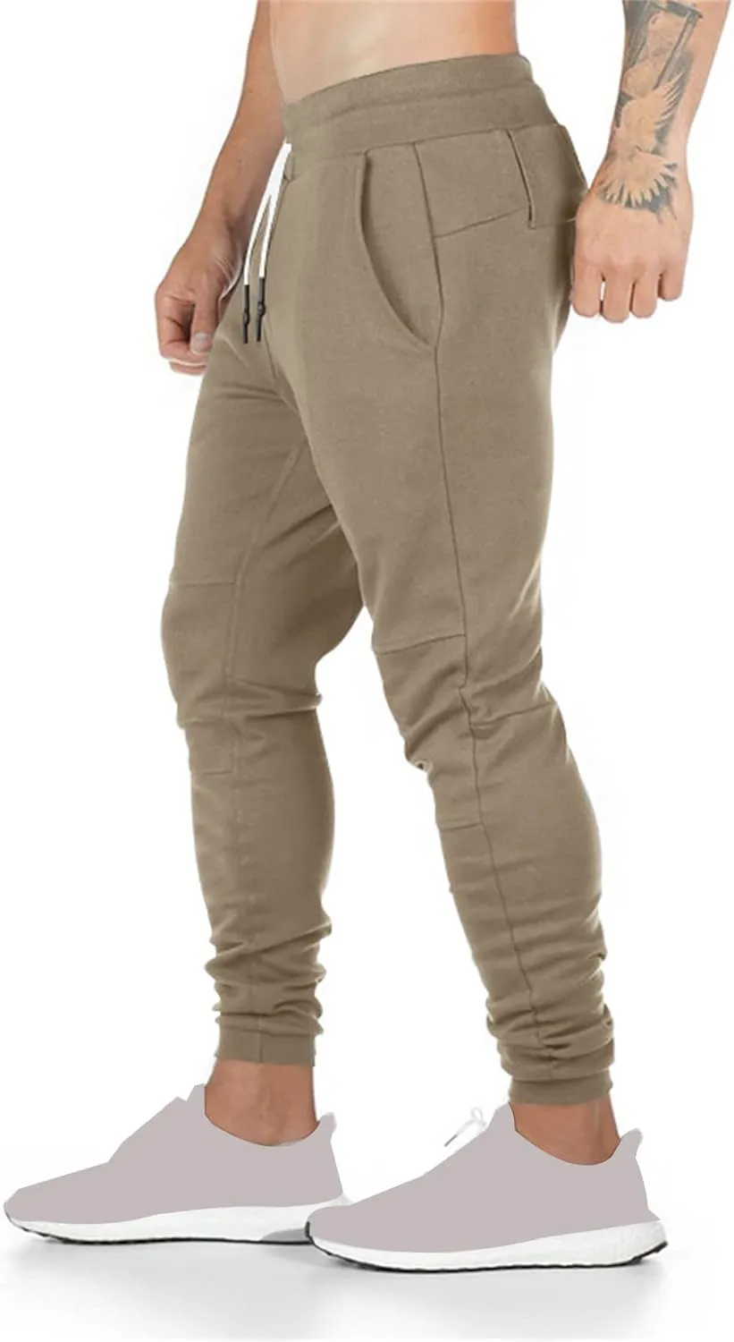Mens Athletic Pants Stretch Casual Lightweight Slim Fit Comfy Solid Sweatpants Bodybuilding Yoga Trousers with Pockets