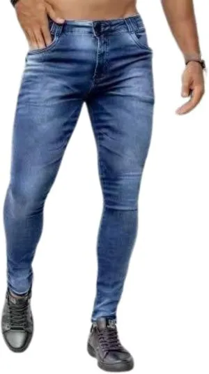 Men's Skinny Jeans Stretch Ripped Tapered Leg Slim-fit Denim Pants Stretch High Waist Elastic Pants