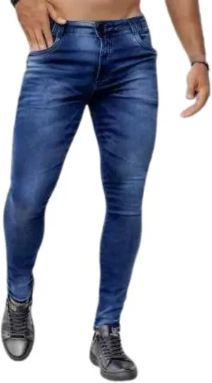 Men's Skinny Jeans Stretch Ripped Tapered Leg Slim-fit Denim Pants Stretch High Waist Elastic Pants