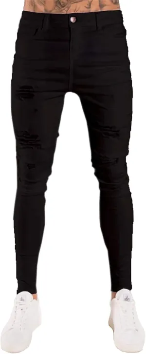 Men's Skinny Stretch Tapered Leg Jeans Slim Fit Distressed Denim Pants