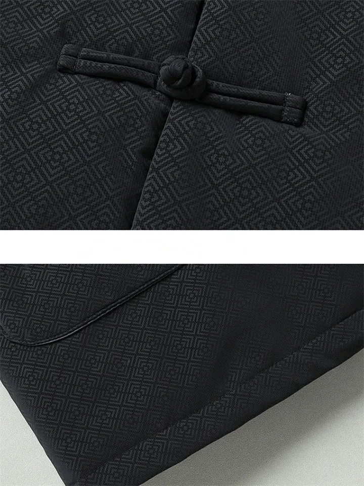 Men's Warm Tang Suit Style Quilted Coat with Detachable Hood