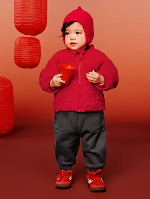 minibala Baby Unisex Comfortable Thick Plush Open-front Cotton New Year Greetings Suit Two-piece Set