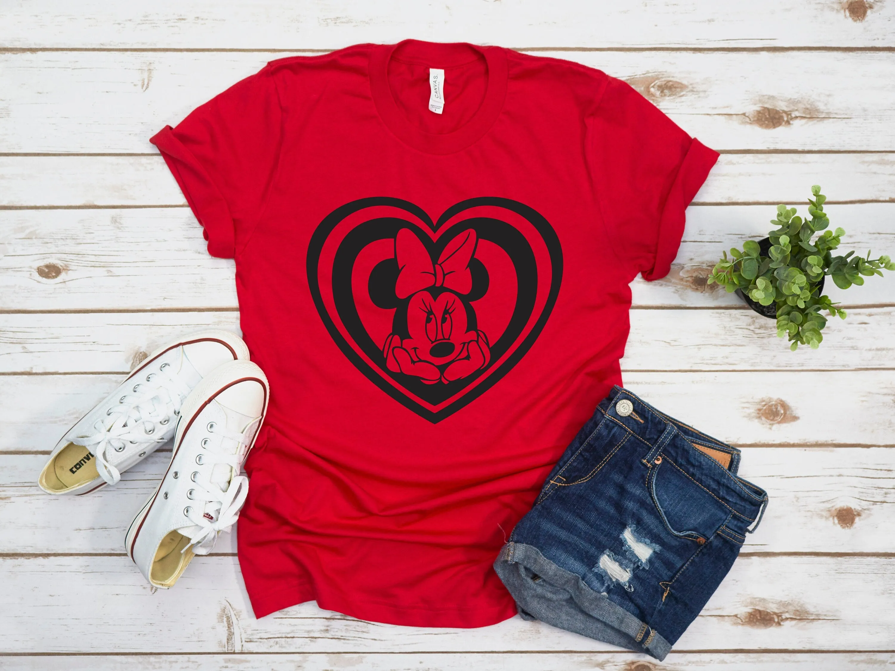 Minnie Mouse Love Adult T Shirt- Disney Trip Matching Shirts -Cut Minnie Face Inside of Heart