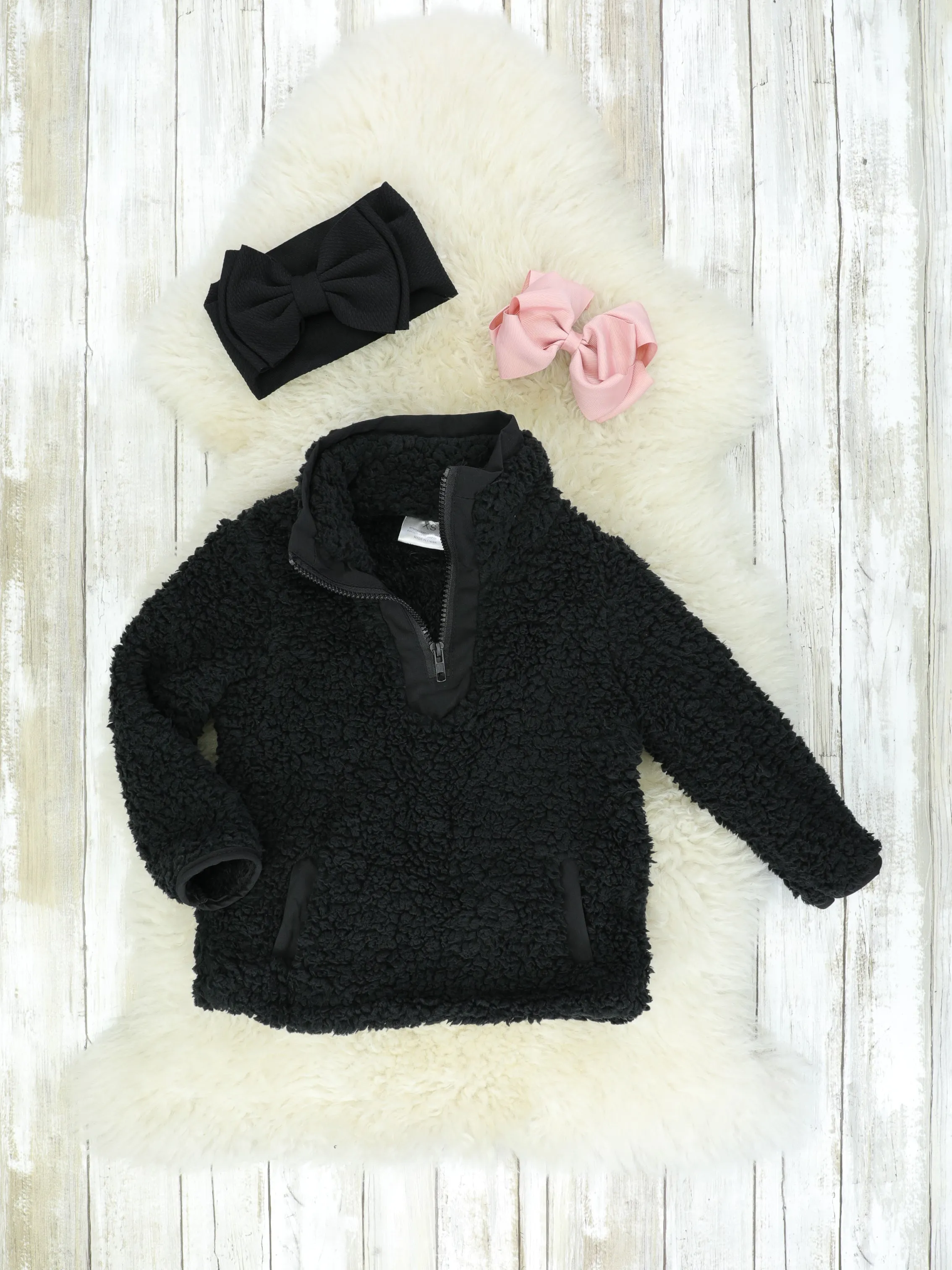 Mom & Me Black Sherpa Pullover
