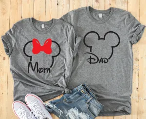 Mom and Dad Minnie and Mickey Mouse Custom Matching Disney Shirts - Disney Couples - Mickey Ears Outline