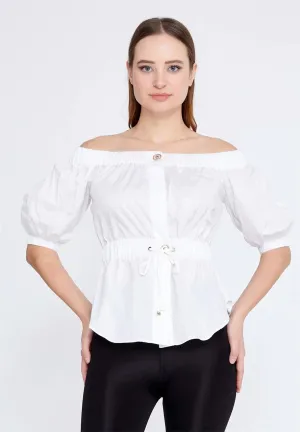 Off Shoulder Basque Blouse Ivory