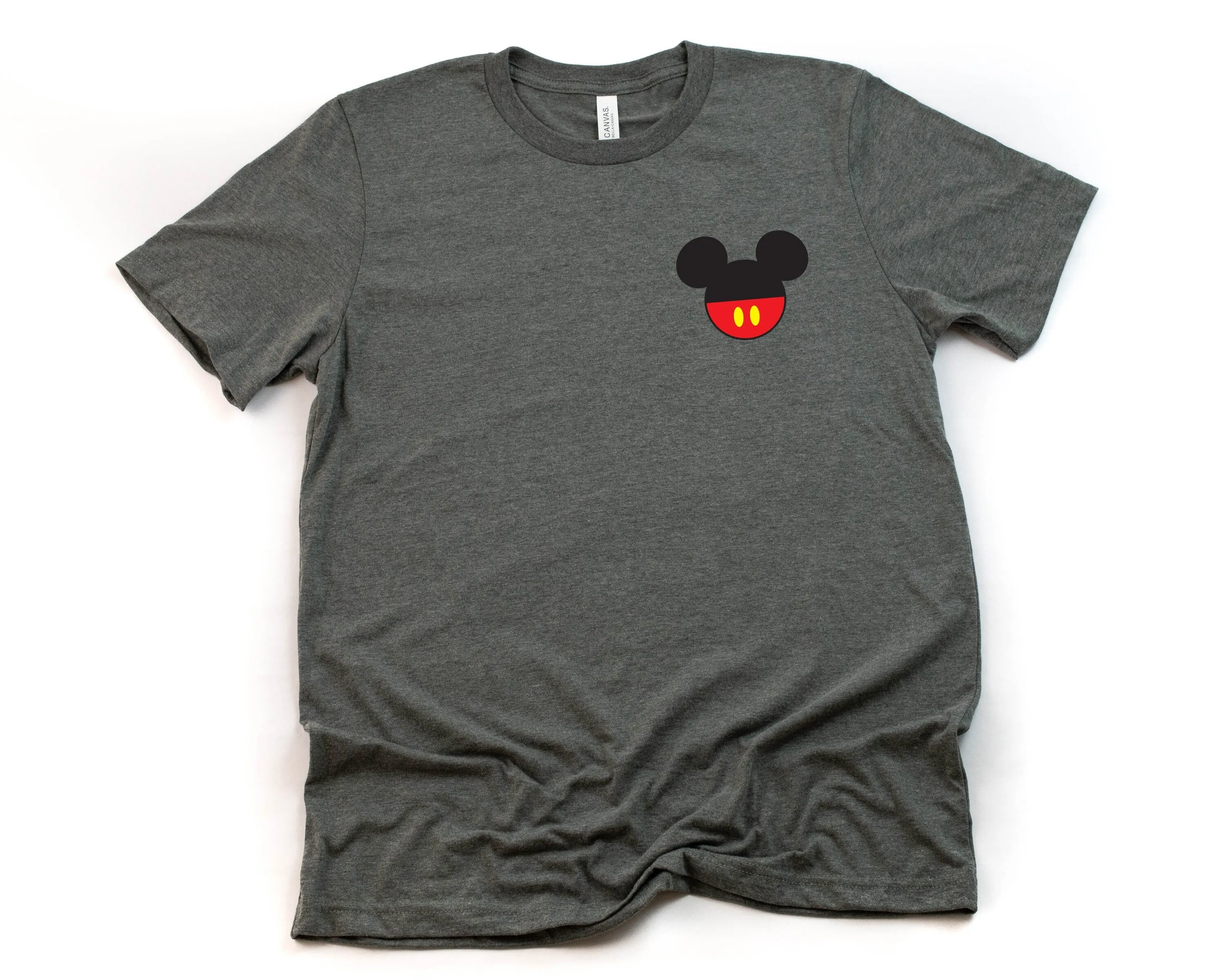 Pocket Size Mickey Mouse Adult Unisex T shirt - Disney Trip Matching Shirts - Left Chest Logo Size