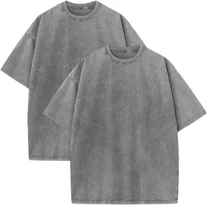 Pump Covers T-Shirts Men Oversized Tees Workout Tshirts 2 Pack Cotton Acid Wash Streetwear Grunge T Shirt