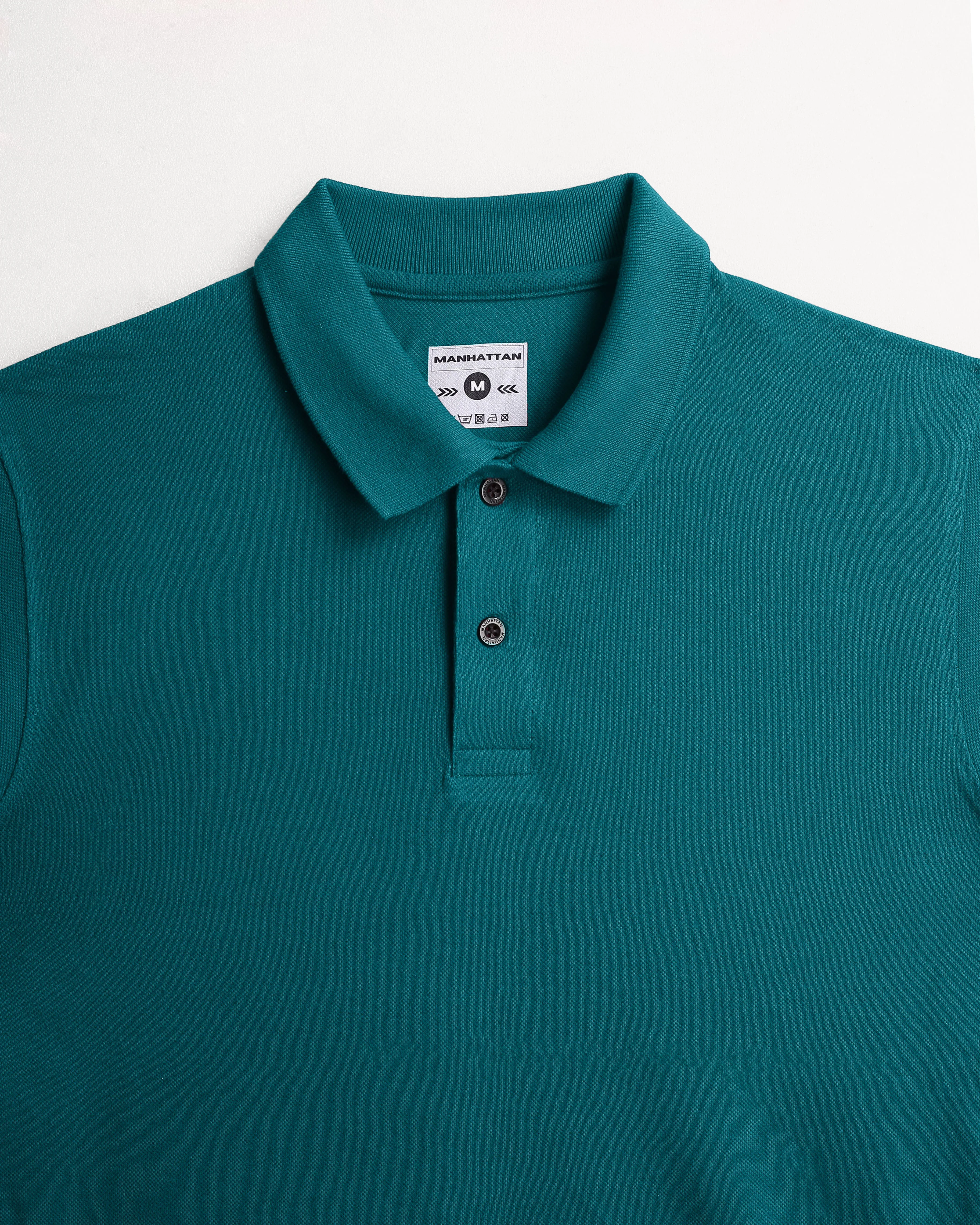 Pure Cotton Polo Plain T Shirts (Teal Green) Without Pocket