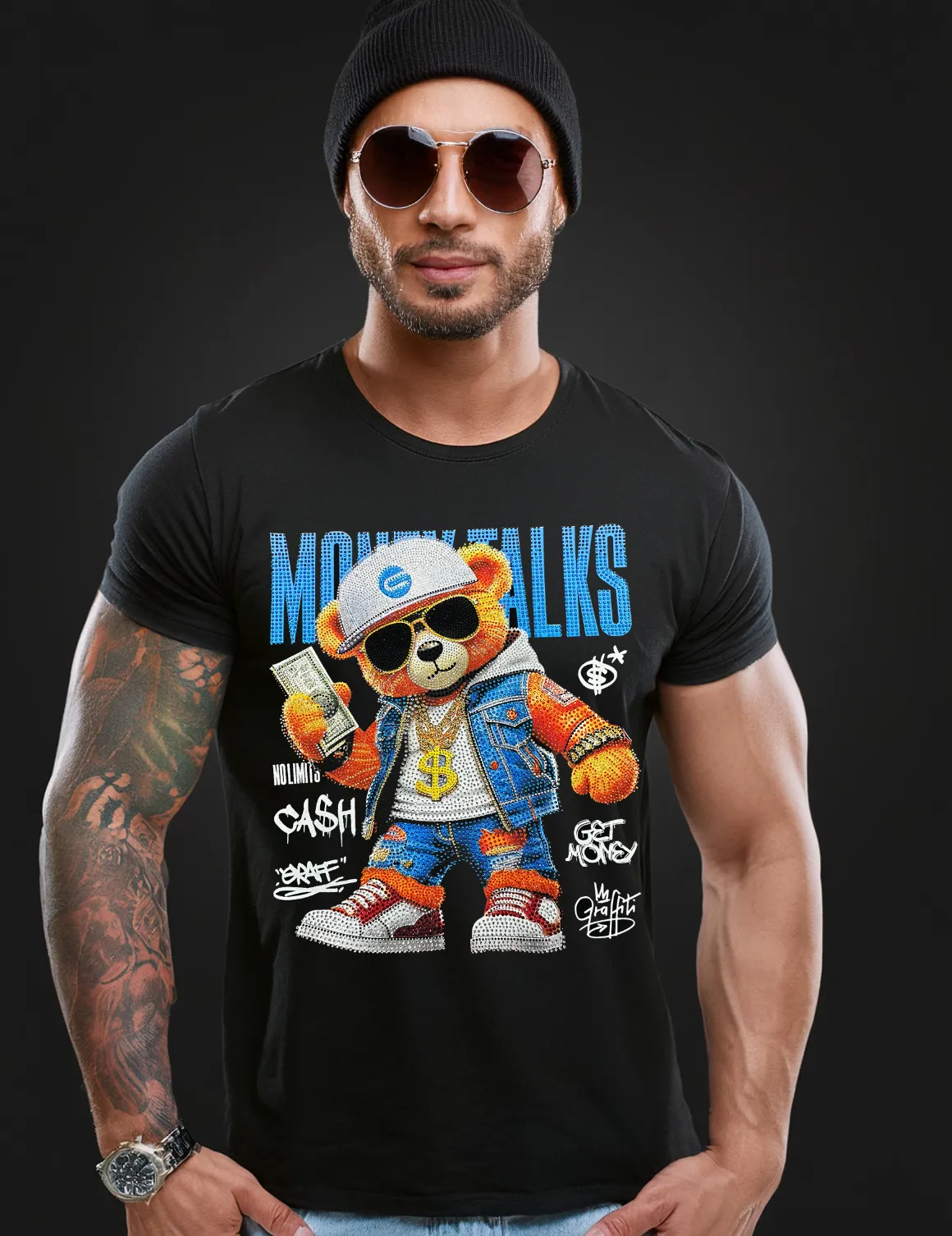 Rhinestones T Shirt Teddy Money Talks Exclusive |GM Trademark