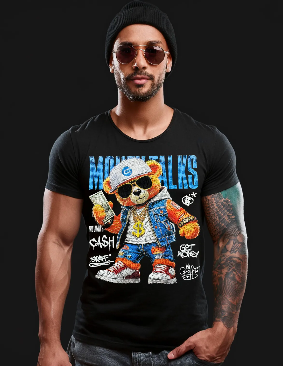 Rhinestones T Shirt Teddy Money Talks Exclusive |GM Trademark
