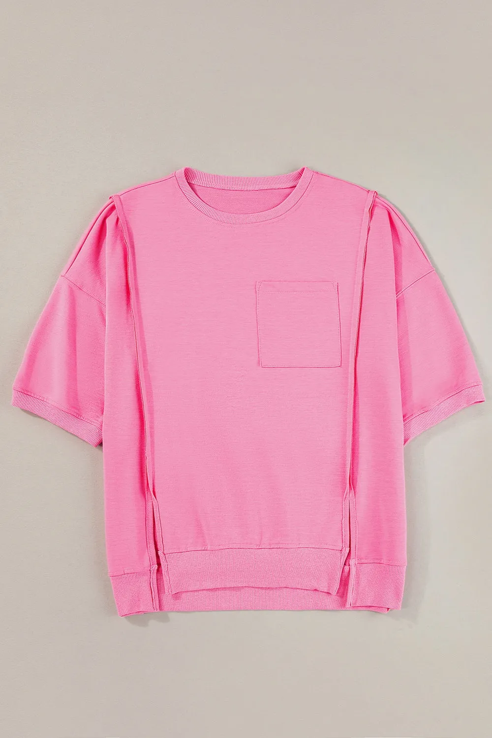 Round Neck Half Sleeve Slit T-Shirt