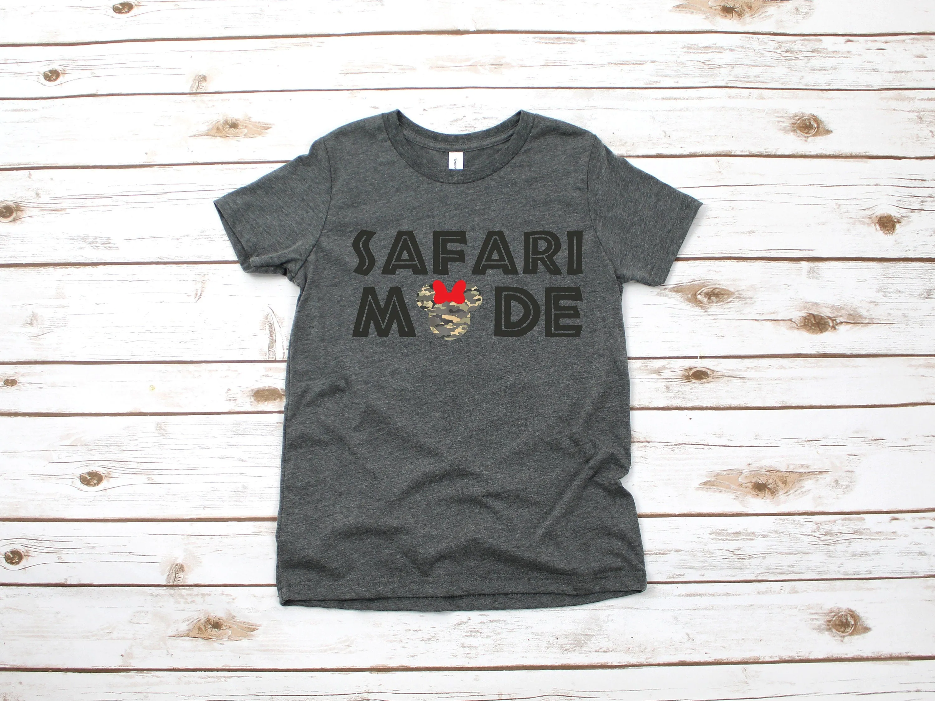 Safari Mode Minnie Mouse Youth T Shirt - Disney Kids Animal Kingdom - Camouflaged Minnie