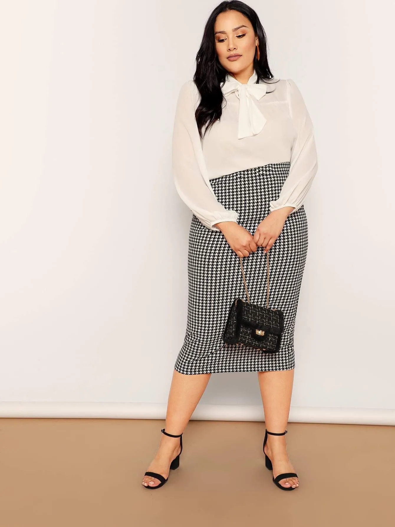 SHEIN Plus Houndstooth Print Bodycon Skirt