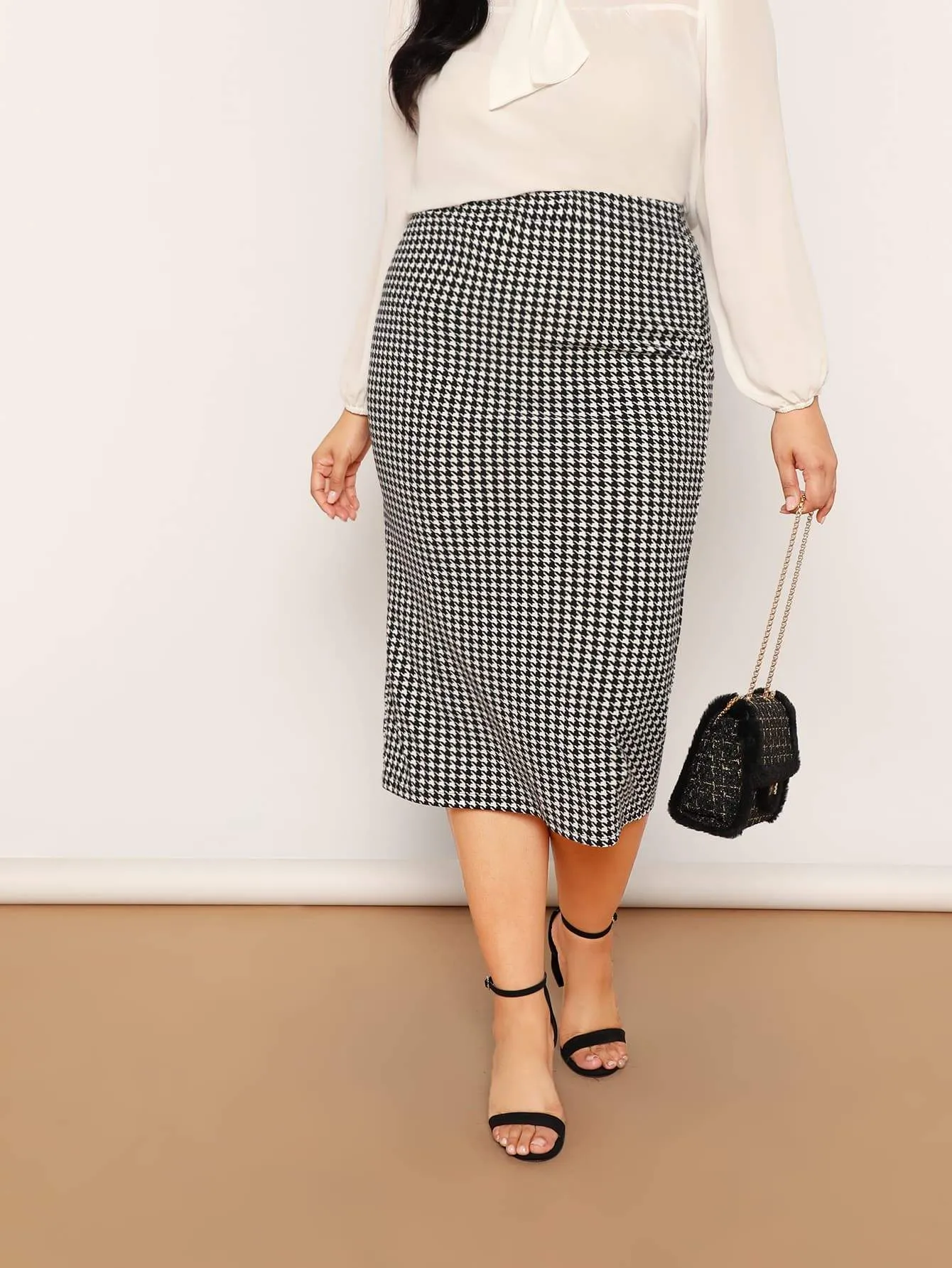 SHEIN Plus Houndstooth Print Bodycon Skirt