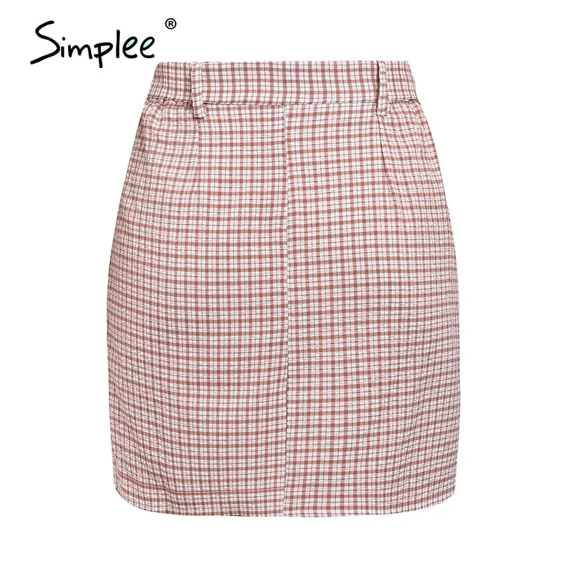 Simplee Bow tie plaid women short skirt summer Streetwear office