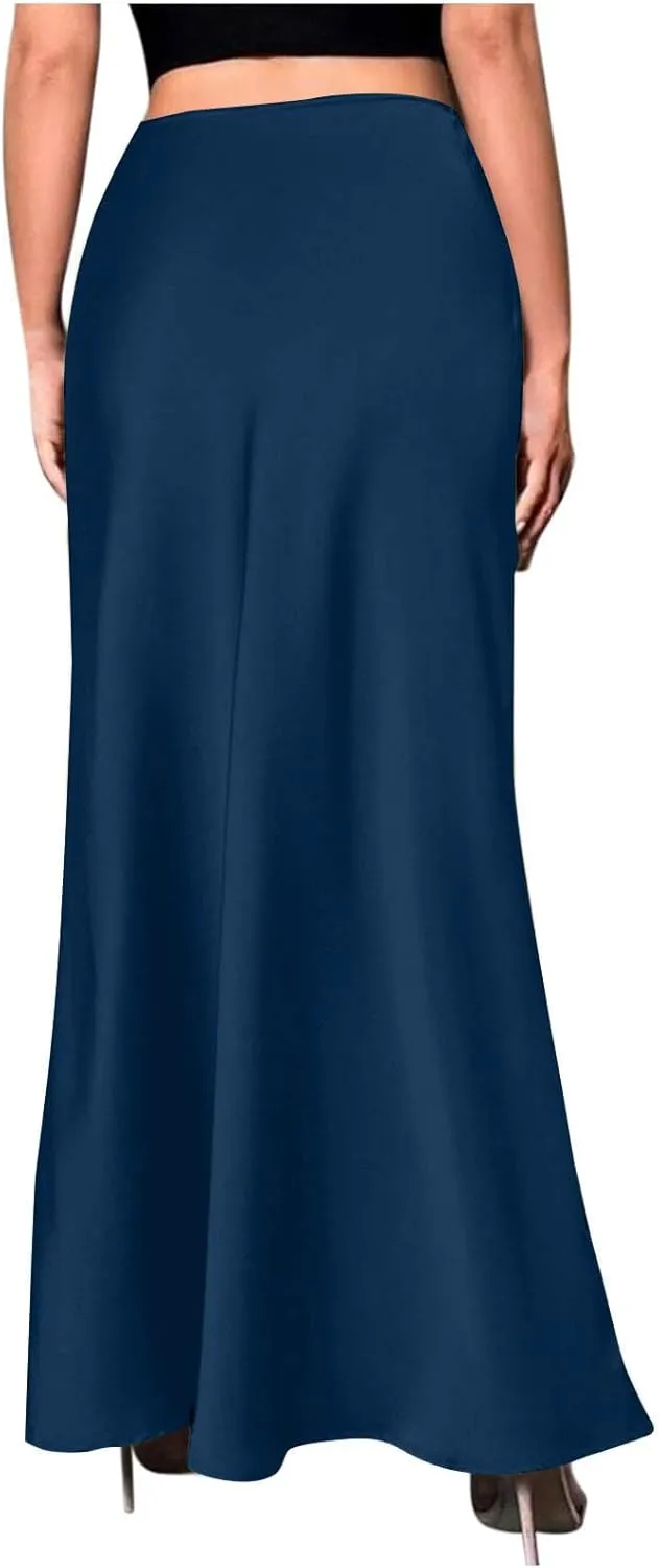 Summer Silk Satin Skirt for Women Fashion Solid Sexy High Waist Skirts Casual Stylish Cocktail Party Wedding Skirt