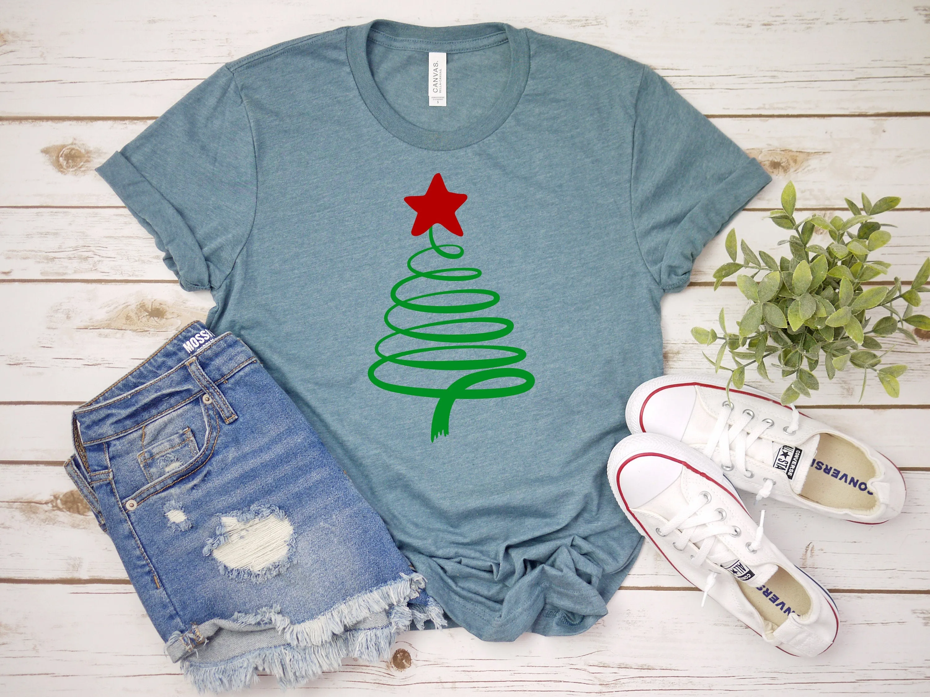 Swirly Christmas Tree Shirt - X-Mas T Shirt - Cute Christmas Holiday Shirt