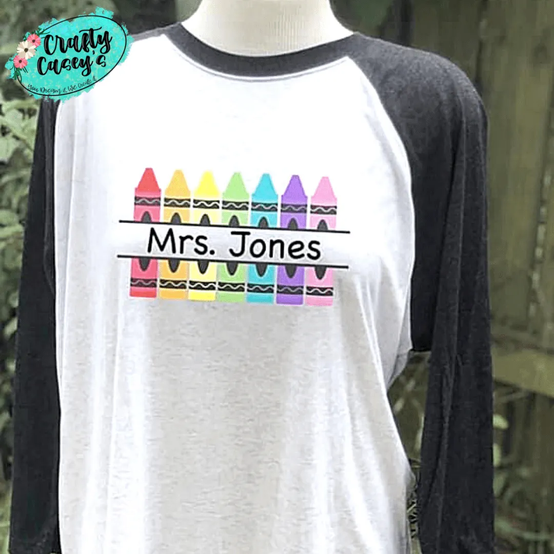 Teacher Crayon Personalized Raglan Tee
