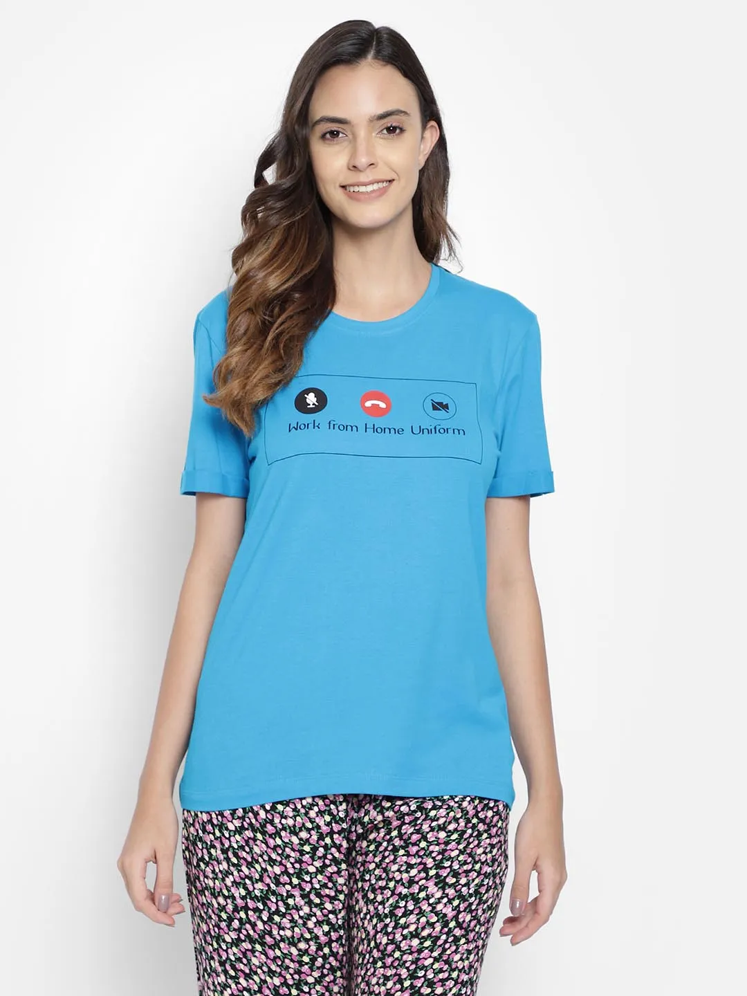 Text & Graphic Print Sleep T-Shirt In Blue