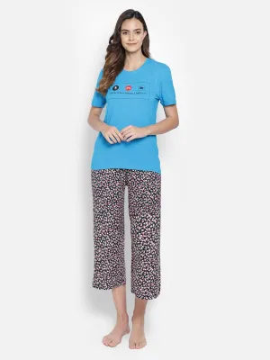Text & Graphic Print Sleep T-Shirt In Blue