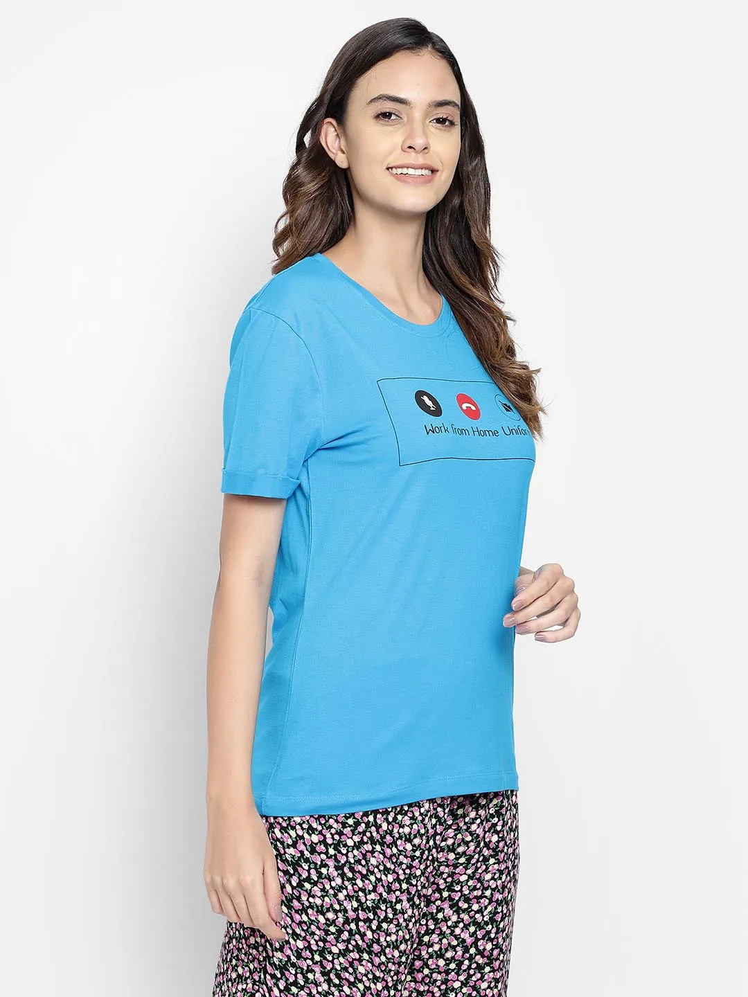 Text & Graphic Print Sleep T-Shirt In Blue