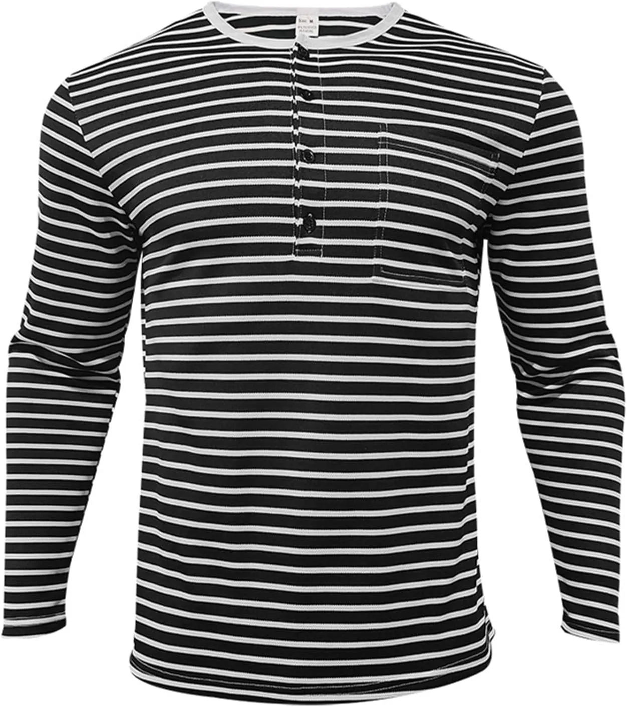 V Neck T Shirts Men Cotton Striped Slim Fit Henley Summer Deep Vneck Shirt Long Sleeve Workout Button Down Causal Top