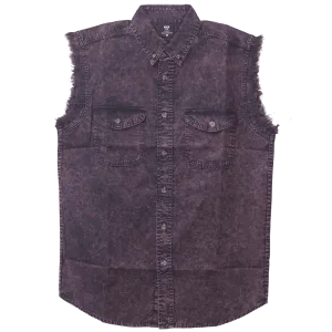 Vance VB733 - Men's Biker Motorcycle Burgundy Acid Wash Cut Off Sleeveless Shirt