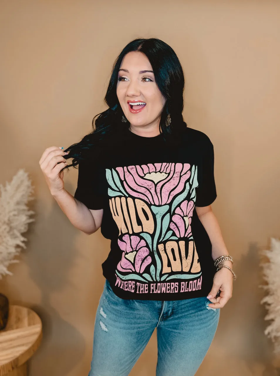 Wild Love Where the Flowers Bloom Graphic Tee - Black