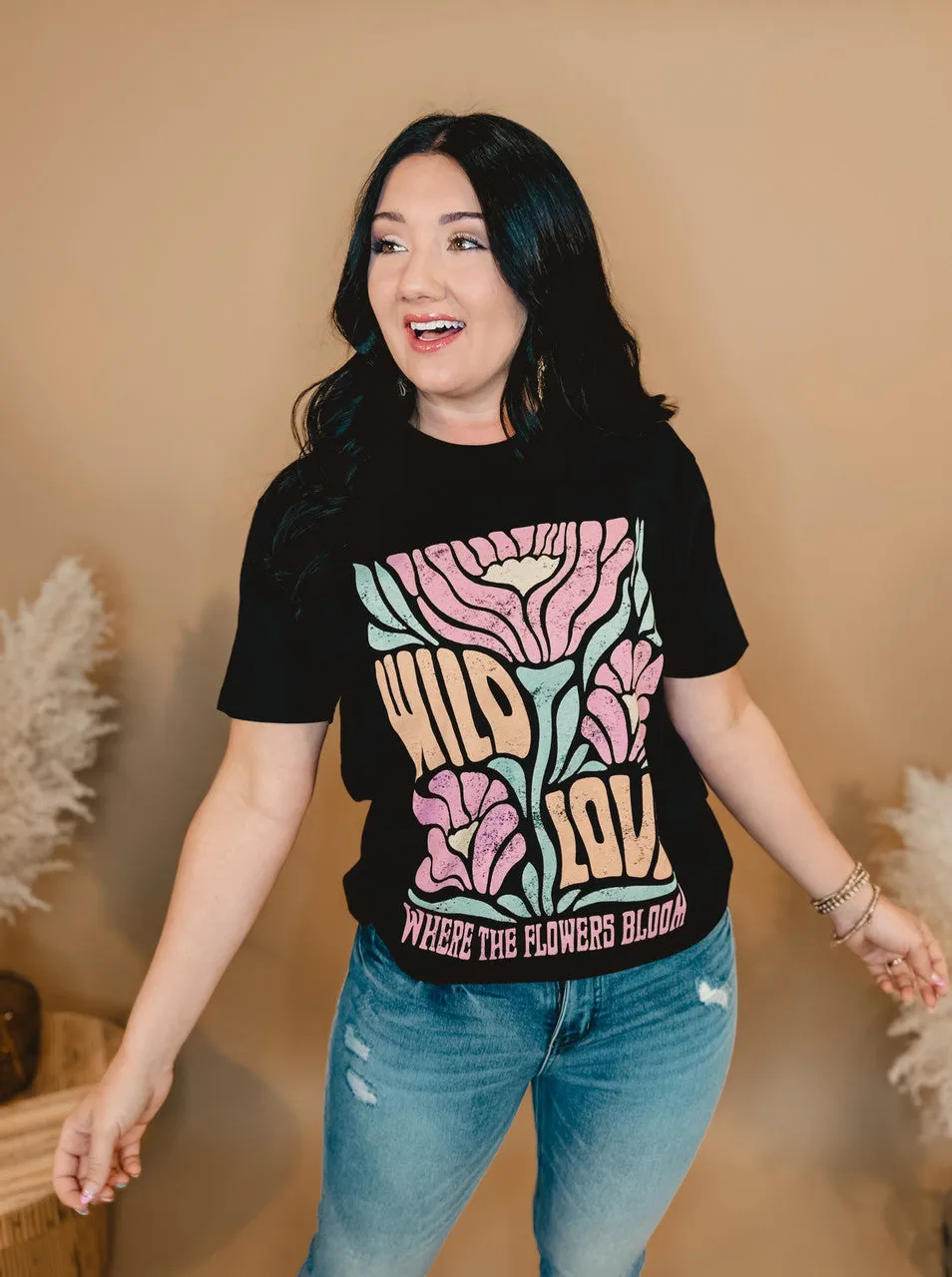 Wild Love Where the Flowers Bloom Graphic Tee - Black