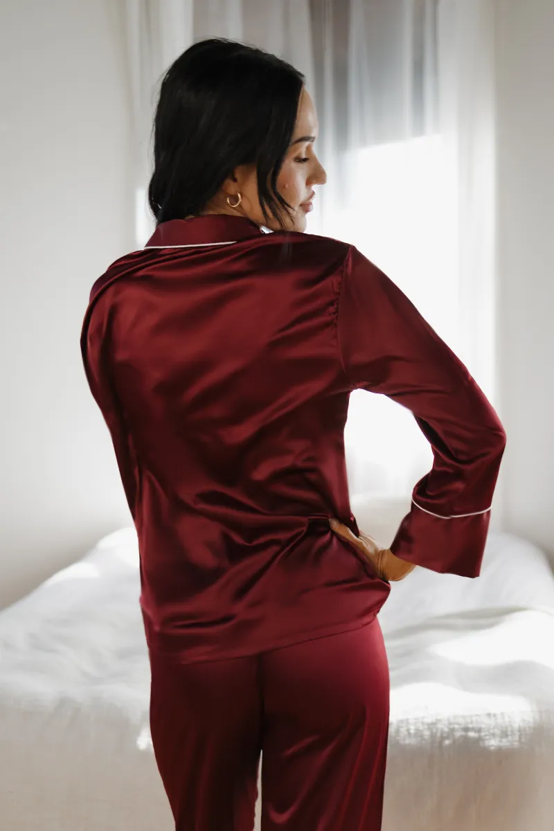 Wine Satin Pajamas Pants Set
