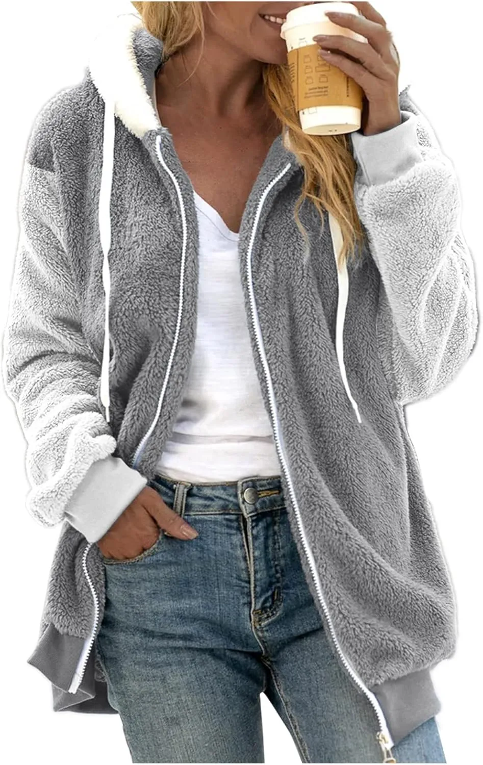 Winter Coat Women With Hood,Womens Oversized Fuzzy Fleece Jacket Full Zip Up Hoodie 2024 Winter Warm Sherpa Jackets