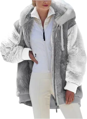 Winter Coat Women With Hood,Womens Oversized Fuzzy Fleece Jacket Full Zip Up Hoodie 2024 Winter Warm Sherpa Jackets